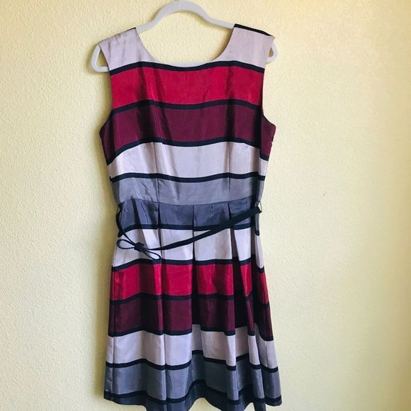 Julian Taylor Multicolor Stripe Belted‎ Fit and Flare Dress Size 12 - Picture 1 of 8